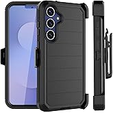 Njjex Rugged Case for Samsung Galaxy S25 FE 5G, for Samsung S25 FE 5G Case with Belt Clip Holster, Built-in Screen Protector Heavy Duty Locking Swivel Holster Kickstand Hard Shell Phone Cover [Black]