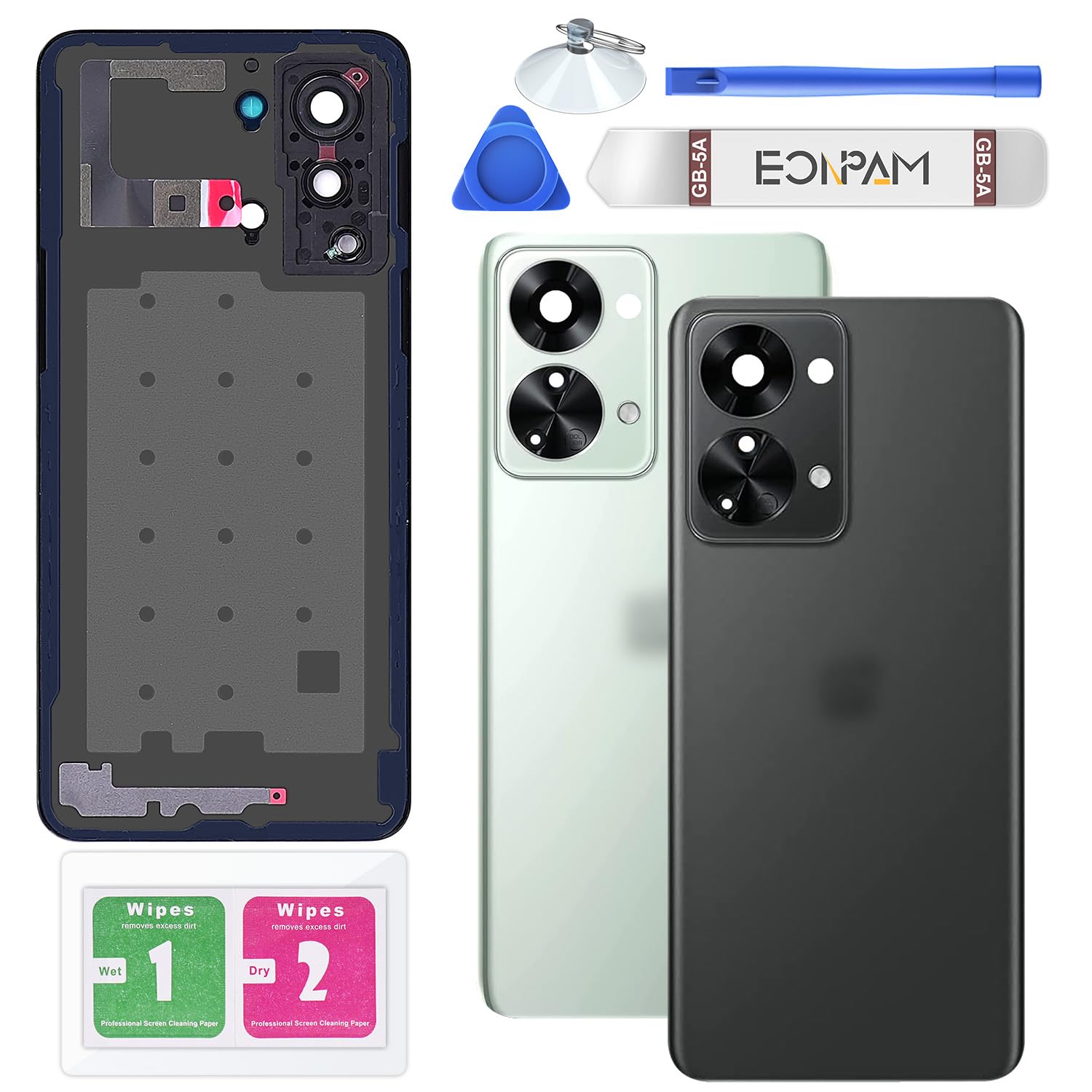 Eonpam Back Cover Glass for OnePlus Nord 2T Rear Glass Replacement with Camera Glass + Repair Kit Genuine Rear Housing (Gray Shadow)