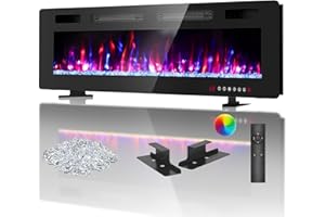 BREEZEHEAT 72 Inch Ultra Thin Electric Fireplace-Freestanding or Recessed Wall Mounted Fireplace Heater, Remote Control, Touch Screen, 750W/1500W, 8H Timer for Living Room, Bedroom, Office