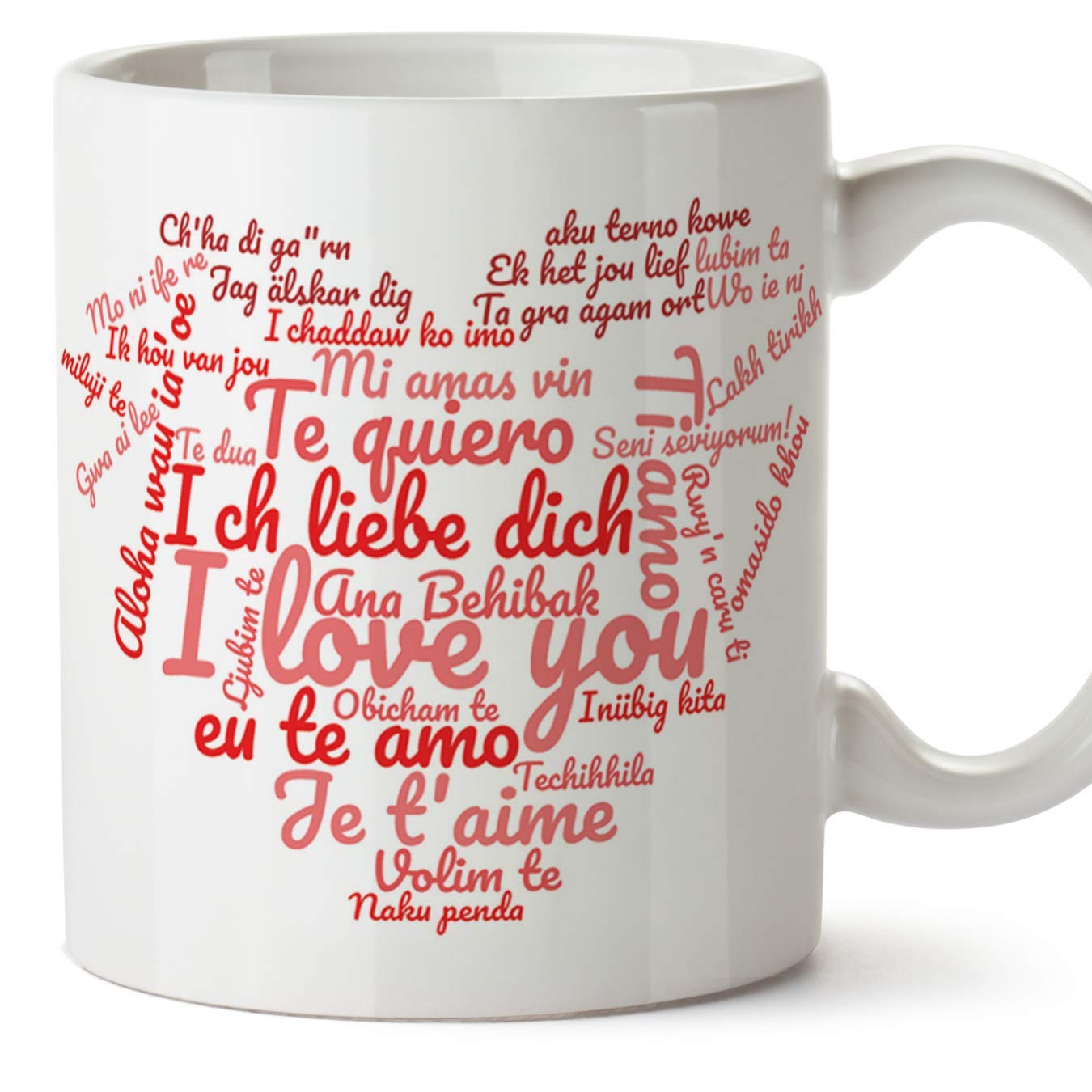 MUGFFINS Mug for People in Love - Nice Gift for Him and Her for Valentine's Day, Wedding, Anniversary- I Love You/Multiple Languages - for Couples 11oz