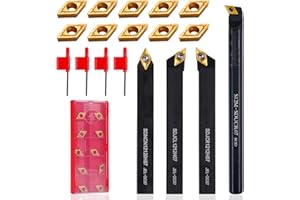 CHAWNIAO Indexable Lathe Turning Tool 14Pcs Kit 1/2" (12mm) Shank, Includes 4Pcs Metal Lathe Tool Holders and 10Pcs Carbide Inserts for Turning Boring Grooving Cutting Threading Carbide Turning Tool