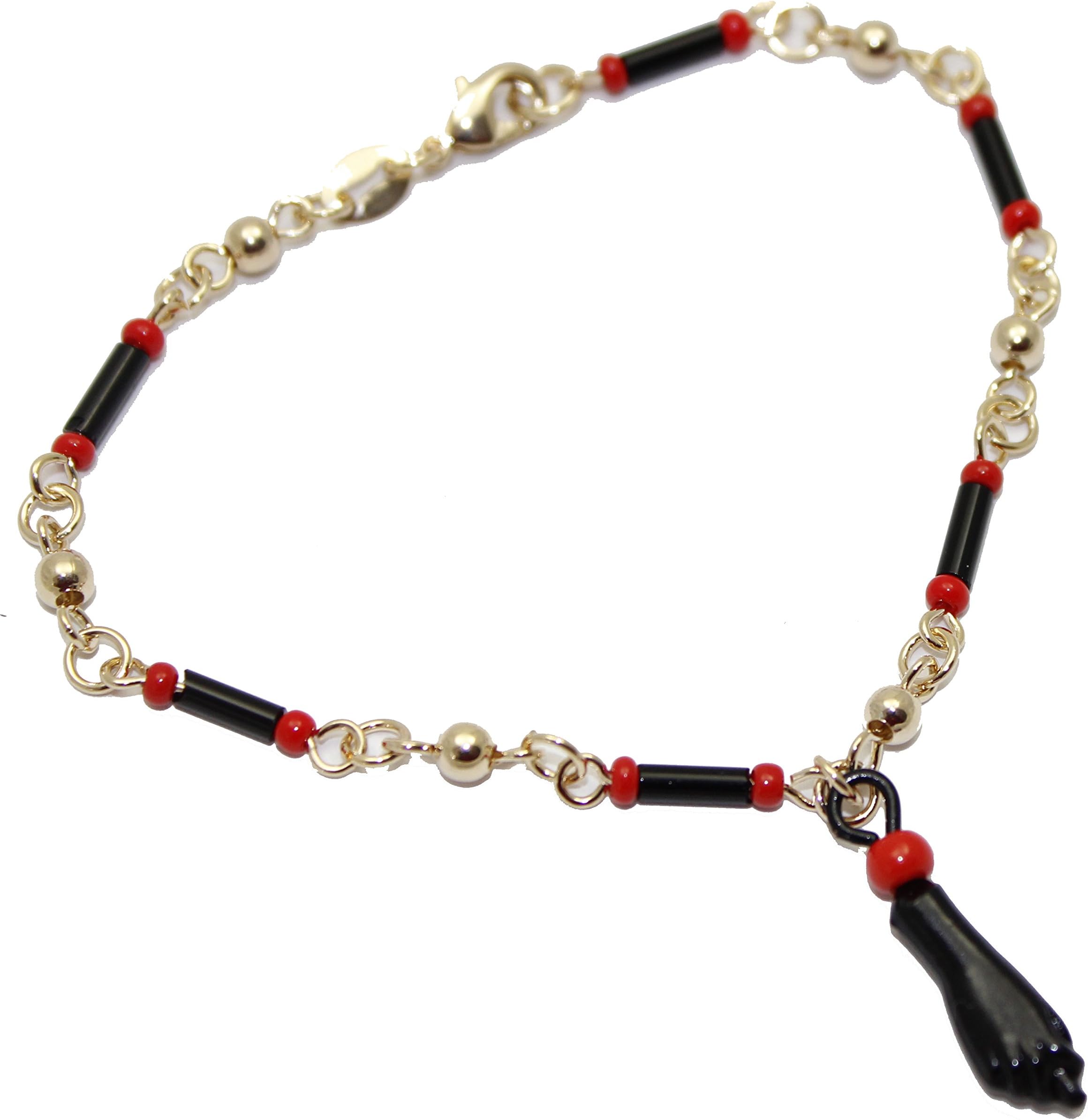 Figa Hand Azabache Charm 18k Gold Plated Bracelet - Figa Hand Azabache Baby Bracelet 7.5 inch