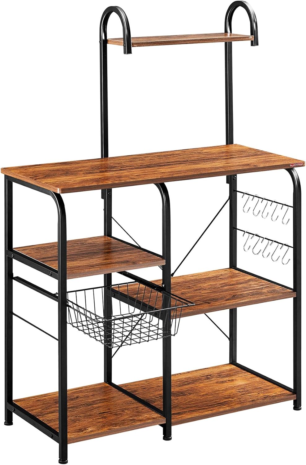 Mr IRONSTONE Vintage Kitchen Baker's Rack Utility Storage Shelf 35.5" Microwave Stand 3-Tier+4-Tier Shelf for Spice Rack Organizer Workstation with 10 Hooks - Standing Baker's Racks