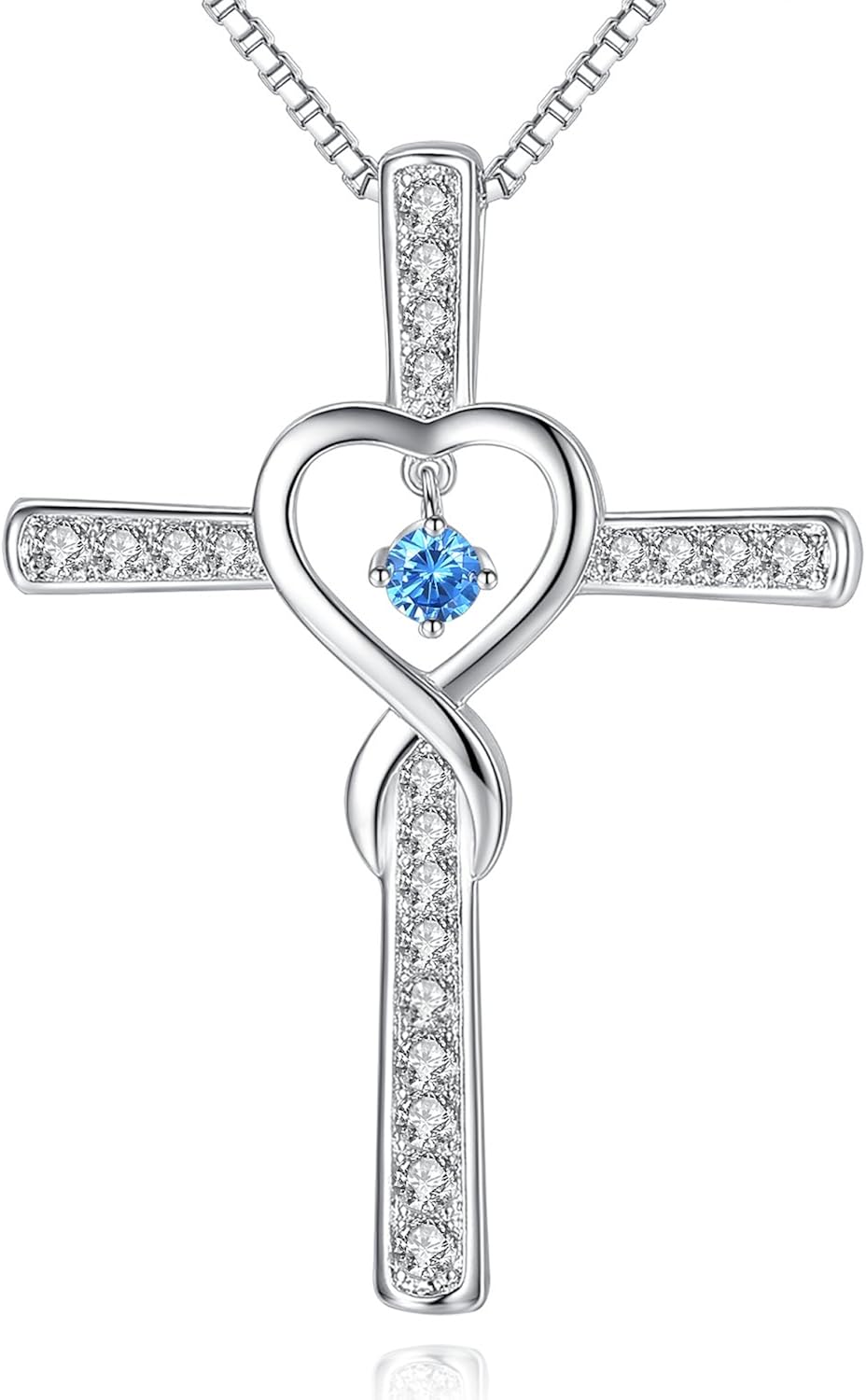 Milamiya Infinity Love God Cross CZ Pendant Necklace with Birthstone, Birthday Gifts, Jewelry for Women, Girls