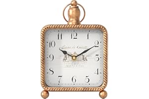 ChimeTide Vintage Gold Table Clock on Stand, Desk and Shelf Decor Clock, French Rustic Style Non-Ticking Mantel Clocks for Farmhouse, Living Room, Bedroom, Bedside, Gift (8.5" H x 5.5" W)