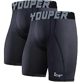 Youper 2-Pack Adult Compression Shorts w/Cup Pocket, Men's Athletic Supporter for Baseball &amp; Football