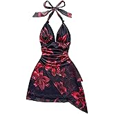 SOLY HUX Women's Y2K Dress Summer Tie Dye Print Sexy Mini Dress Retro Backless Halter Dress Club Dresses