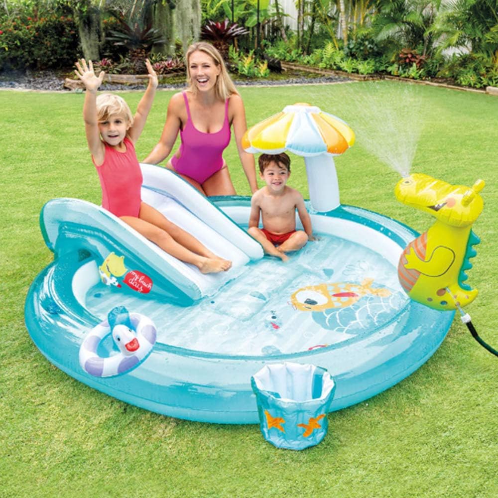 NA Inflatable Play Center Wading Pool with Slide for Kids