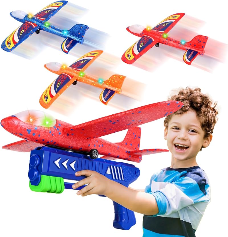 TODARRUN Airplane Launcher Toy 3 Pack LED Foam Gliders with 2 Flight Modes