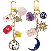 Liliaafar 2 Pcs Boho Sun and Moon Purse Charms Crystal Heart Bag Charms Keychain Mystical Bohemian Style Keychain for Women Men Valentine's Day Gifts Handbags & Backpack Car Key Purse Bag Decoration