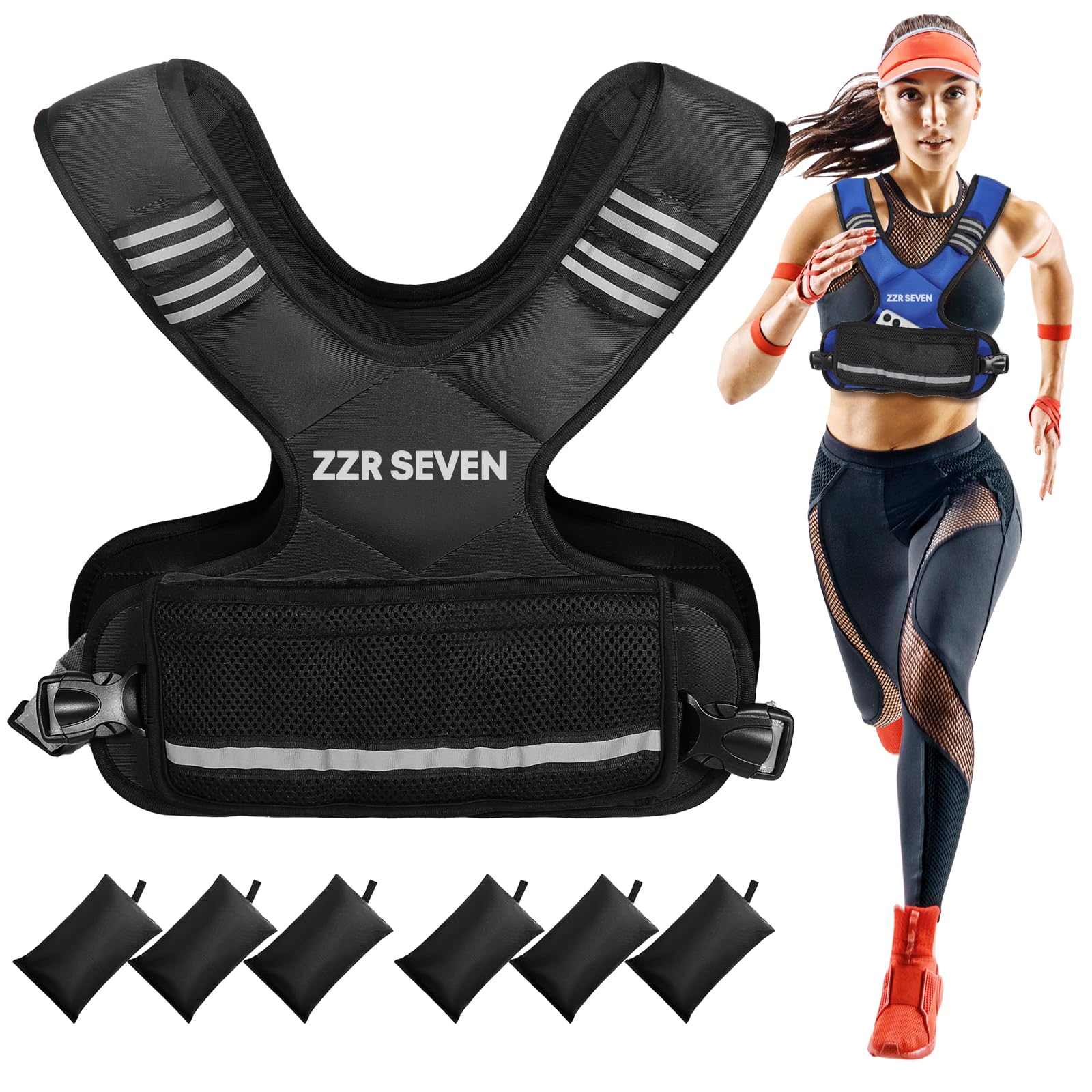 Photo 1 of ZZR SEVEN Weighted Vest for Women and Men, 4-10lbs/11-20lbs Adjustable Weighted Vest with 6 Iron Sand Weights, Running Vest for Strength Training, Workout, Running, Fitness, Weight Loss (Black, 4-10lb)