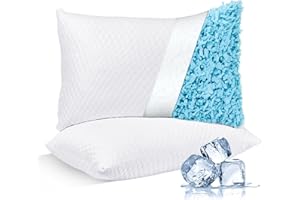 NTCOCO Cooling Bed Pillows Queen Size Pack of 2 for Sleeping Shredded Memory Foam Bed Pillows Adjustable Gel for Side Stomach Back Sleepers Washable Removable Cover Cover