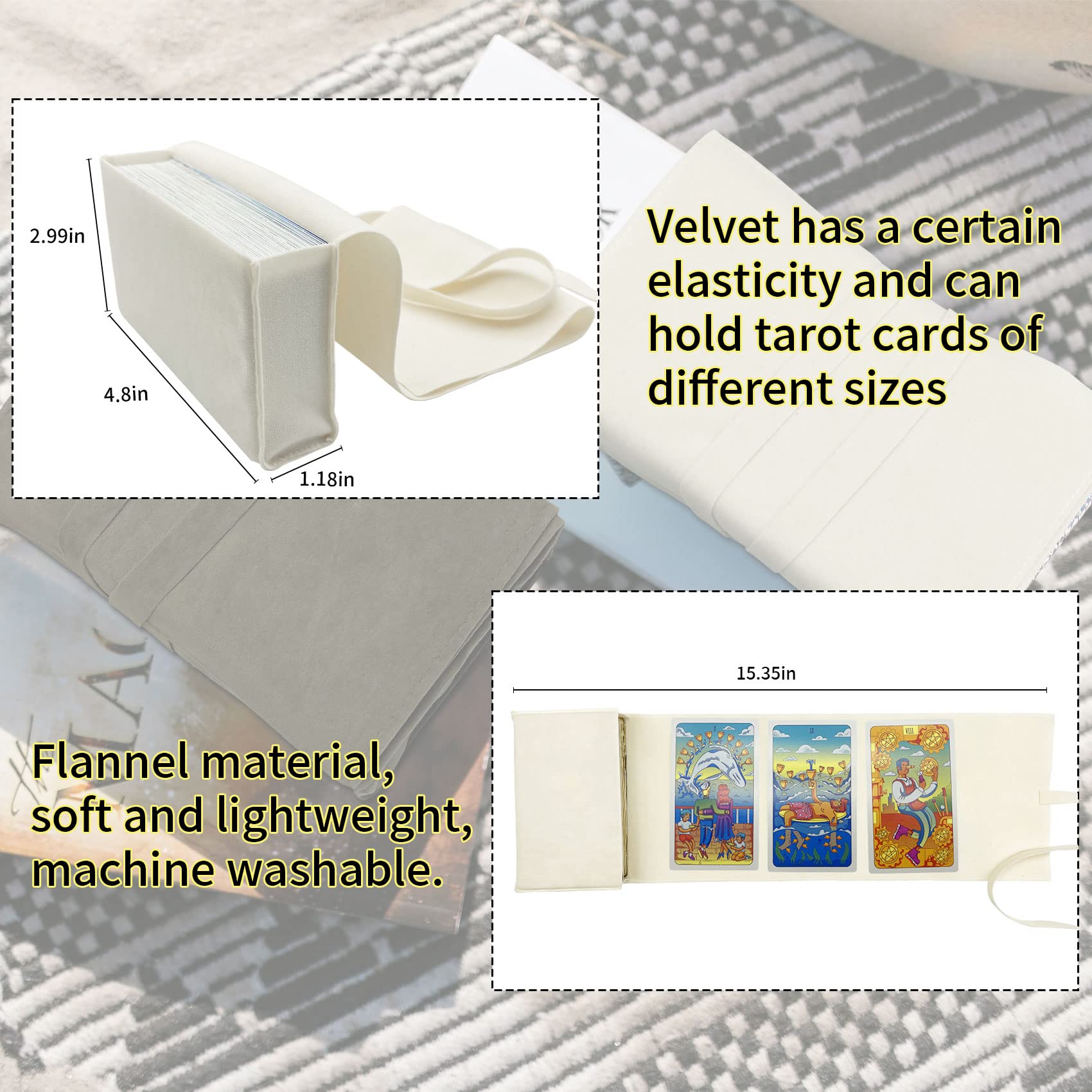 Knana 3Pcs Tarot Card Holder Velvet Tarot Bag Tarot Accessories - White&Gray