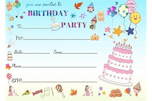 16 Birthday Party Invitation Cards with Envelopes,Uniquely Designed Birthday Cards for Children,Men, Women and Kids (Solid)