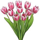 Arborus Artificial Tulips Flowers – 20" Long Stem Faux Tulips, 10PCS Real Touch Fake Red Tulip for Vase, Farmhouse, Kitchen, Spring & Wedding Home Decor