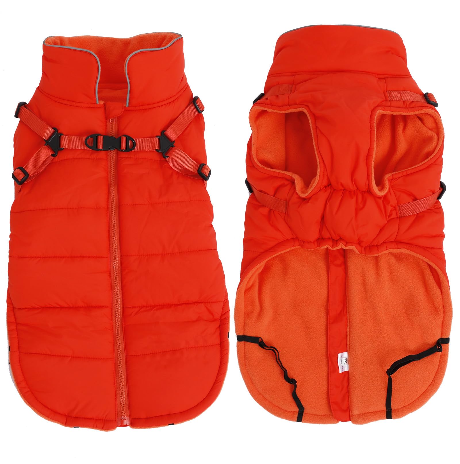 babepet Waterproof Dog Coat with Harness,Dog Winter Jacket with Fleece Lining,Reflective Vest Pet Clothes with Adjustable Chest Strap-Orange-xxl — image 1
