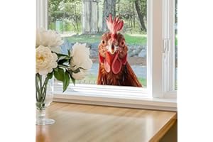 3D Realistic Rooster Static Cling Window Sticker, Rustic Farmhouse Decor for Glass Mirrors Metal Walls, PVC Brown Country Chi