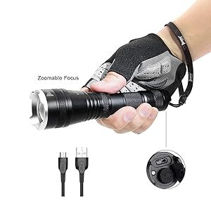 Linterna LED Alta Potencia Recargable Tactica Militar Linterna Resistente al Agua Ipx8 1200 LM CREE LED de Enfoque Ajustable Portátil,Carga...