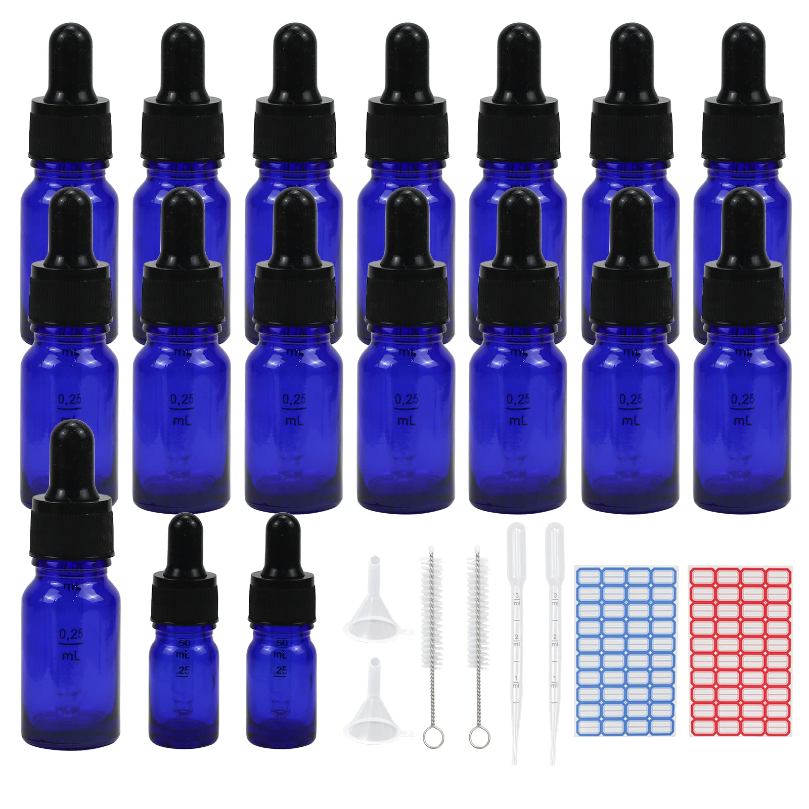 Reyshin 10ml Glass Dropper Bottles, 15 Pack Blue Glass Bottle with Dropper Pipettes Refillable Sample Dropper Bottle for Essential Oil Massage Aromatherapy Eye Drops (10ml blue) (RS-0017)