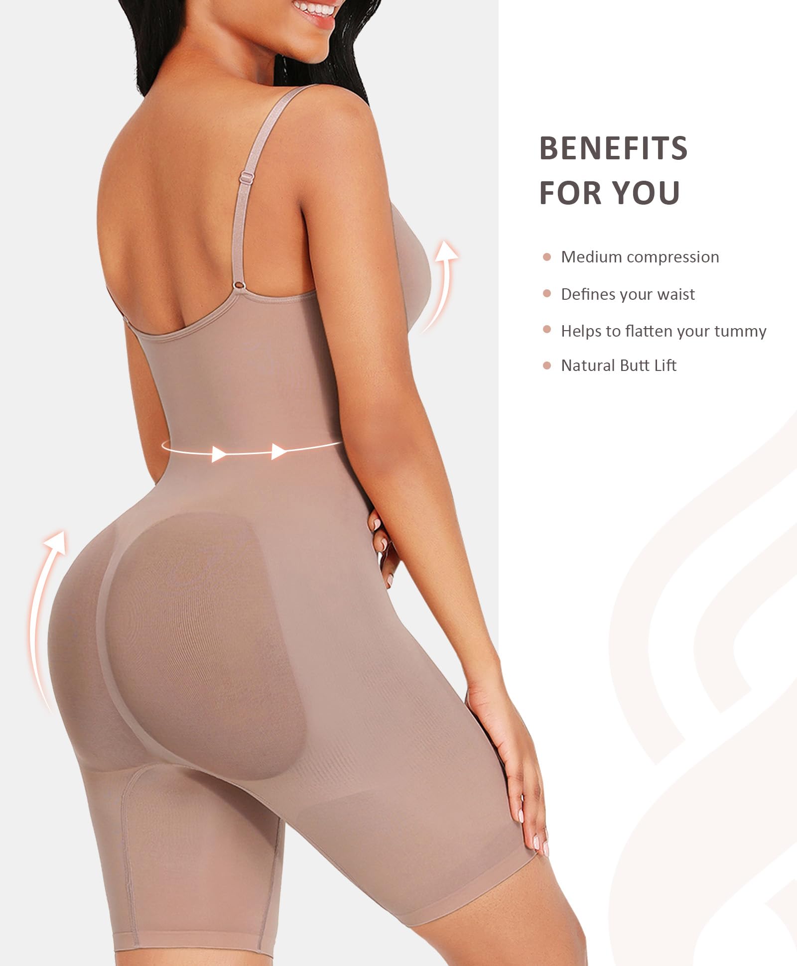 FeelinGirl Shapewear Bodysuit Tummy Control Seamless Sculpting Hip Enhancer Body Shaper for Women