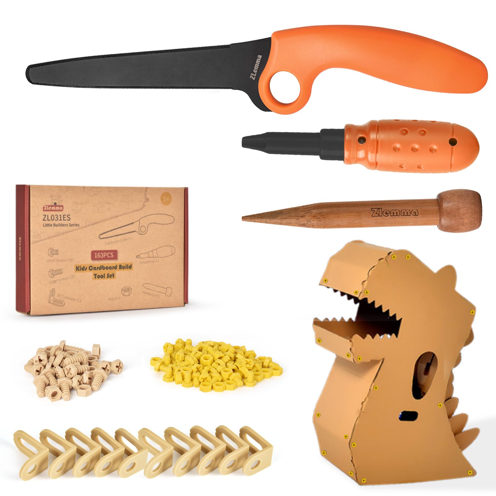 Photo 1 of ZLemma Cardboard Construction Tool Kit 163 Pieces-Educational Toys for at-Home Play + Classroom Learning | Reusable Cardboard Tools for Kids