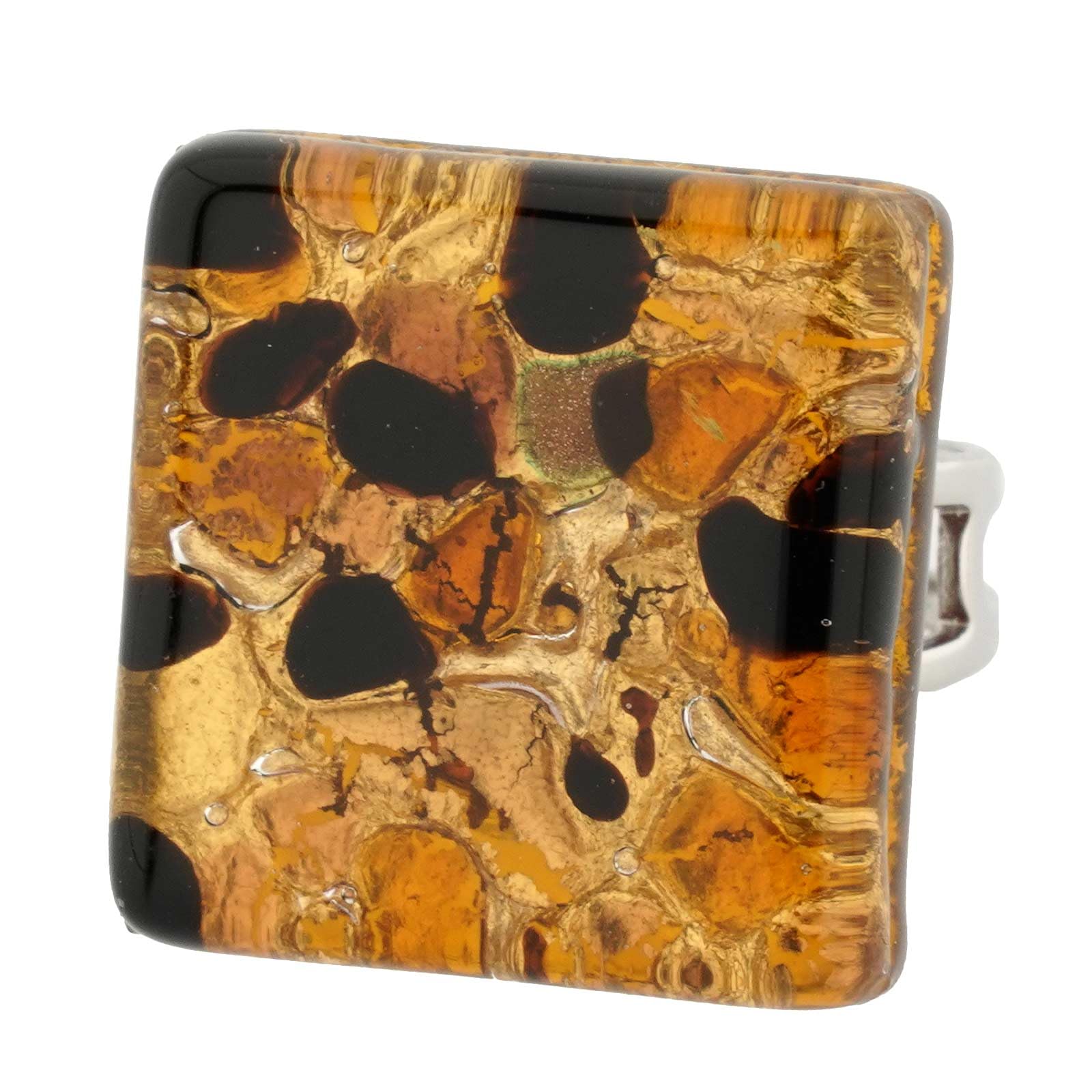 Glass Of Venice Murano Glass Venetian Reflections Square Adjustable Ring - Topaz Gold