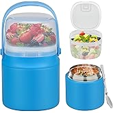 14 oz Soup Thermo for Hot Food with 7 oz Snack Container, Leak-Proof Insulated Lunch Container Kids and Adults, Stainless Steel Double Wall Vacuum Wide-mouth Thermal with Spoon and Handle-Blue