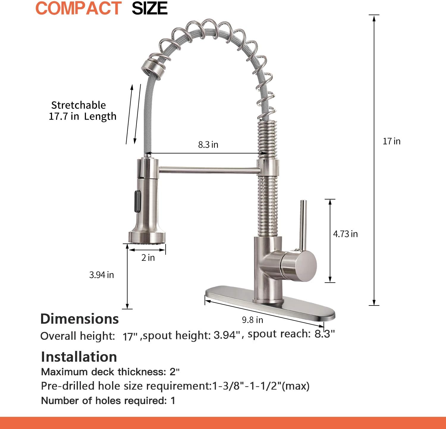 OWOFAN Pull Out Kitchen Faucet Low Lead Commercial Single Handle Pull Down Sprayer Spring Kitchen Sink Faucet, Brushed Nickel Kitchen Faucets with Deck Plate 866055SN - - 
