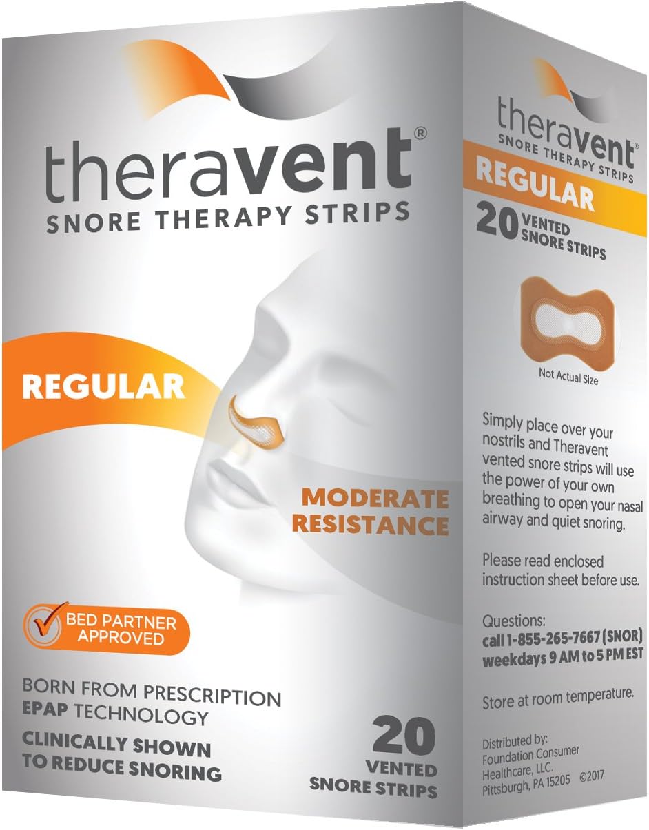 Theravent Snore Therapy Strips, Maximum Strength, Tackle the Toughest Snoring, Bed Partner Approved, 20 Count: Health & Personal Care