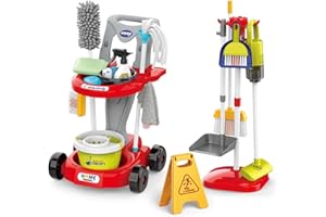 SOTODIK Kids Cleaning Set for Toddlers Pretend Play Housekeeping Supplies Kits with Real Working Vacuum Cleaner, Broom, Spray Bottle, Dust Pan and More Role Play Educational Toys for Toddler Boys Girls (Red)