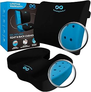Everlasting Comfort Memory Foam Seat Cushion and Lumbar Back Cushion Combo - Gel Infused and Ventilated - Ergonomic Design for Coccyx and Tailbone - Perfect for Office Chairs and Car Seats