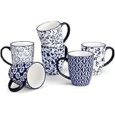 vancasso SELENE Coffee Mugs Set of 6, 12 Oz Porcelain Coffee Cups with Handle, Ceramic Tea Cup for Cappuccino, Latte, Tea, Cocoa, Dishwasher & Microwave Safe Gift Sets, Vintage Blue