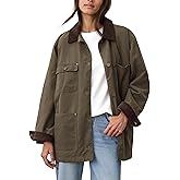 GTLIAE Barn Jackets for Women 2025 Fall Oversized Utility Cotton Coat Corduroy Collar Vintage Workwear with Pockets
