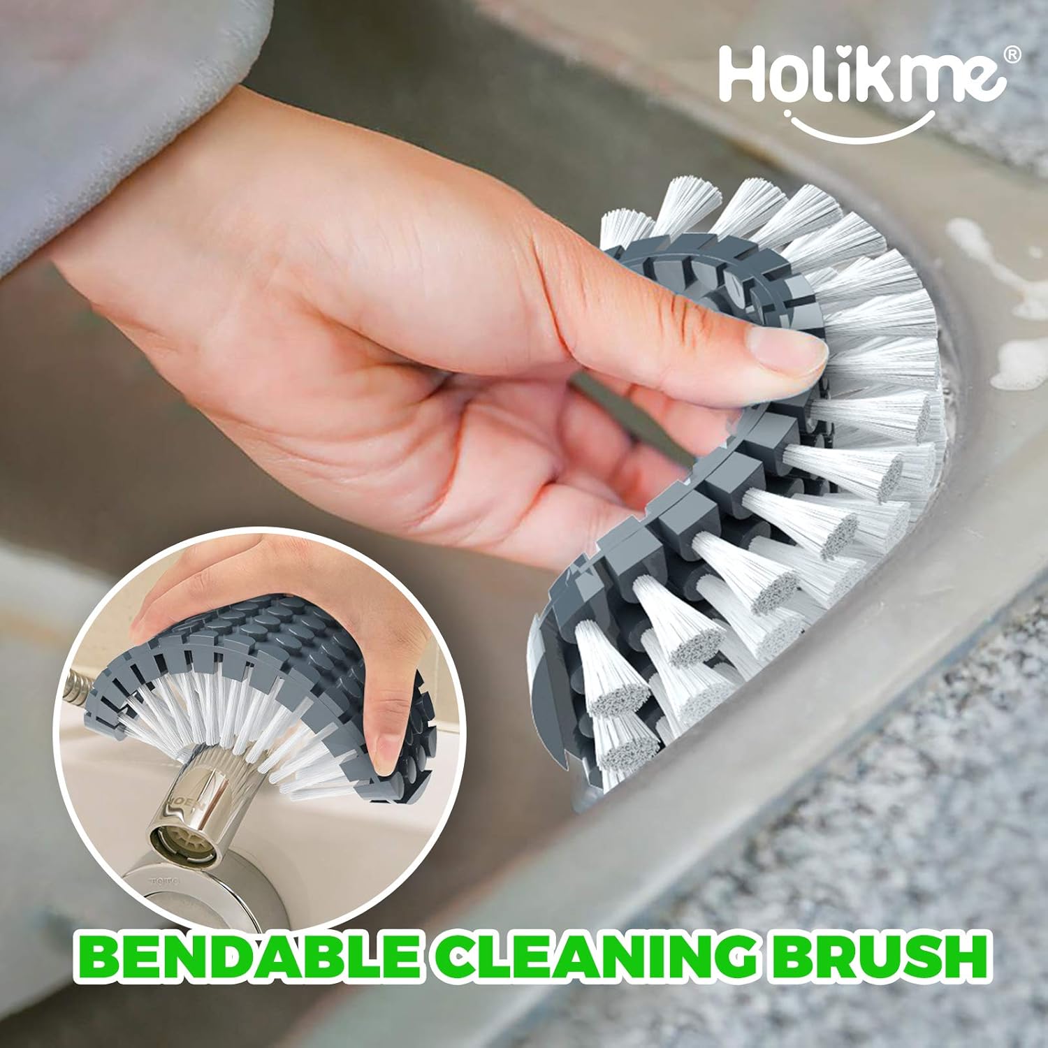 Holikme 5 Pack Kitchen Cleaning Brush Set, Dish Brush for Cleaning, Kitchen Scrub Brush&Bendable Clean Brush&Groove Gap Brush&Scouring Pad for Pot and Pan, Kitchen Sink, Green: Kitchen & Dining