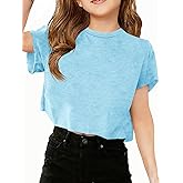ZDC Girls Short Sleeve Crop Tops Kids Casual Crewneck T-Shirts Basic Tees 5-14 Years