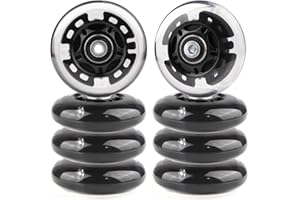 Gladeer Inline Skate Wheels Light Up 85A Indoor Outdoor Replacement Wheels with ABEC-7 Bearings for Kids & Children Beginner Inline Skates, Pack of 8 (Black, 76mm)