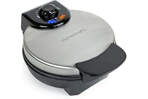 Homecraft Nostalgia HomeCraft 7 inch Round Stainless Steel Electric Belgian Thick Waffle Maker, Non Stick, Die Cast Aluminum, Easy to Clean