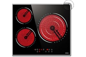 HOBSIR HOB Electric Cooktop 24 inch, 3 Burners Radiant Electric Stove, Built-in Electric Stove Top, Timer & Kid Safety Lock, Glass Protection Metal Frame, 220V-240V Hard Wire (No Plug) Hobsir