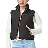 EXARUS Girls Puffer Vest Cropped Puffy Teen Water Resistant Pockets Lightweight Sleeveless Outerwear Bubble Kids 6-14Y