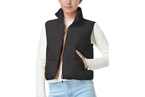 EXARUS Girls Puffer Vest Cropped Puffy Water Resistant with Pockets Lightweight Outerwear Vests Warm Sleeveless 6-14Y