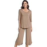 NACHILA Pajamas for Women-Viscose Made from Bamboo, Soft 3/4 Sleeve Pjs Summer Capri Pants Pajamas Set Cooling Sleepwear