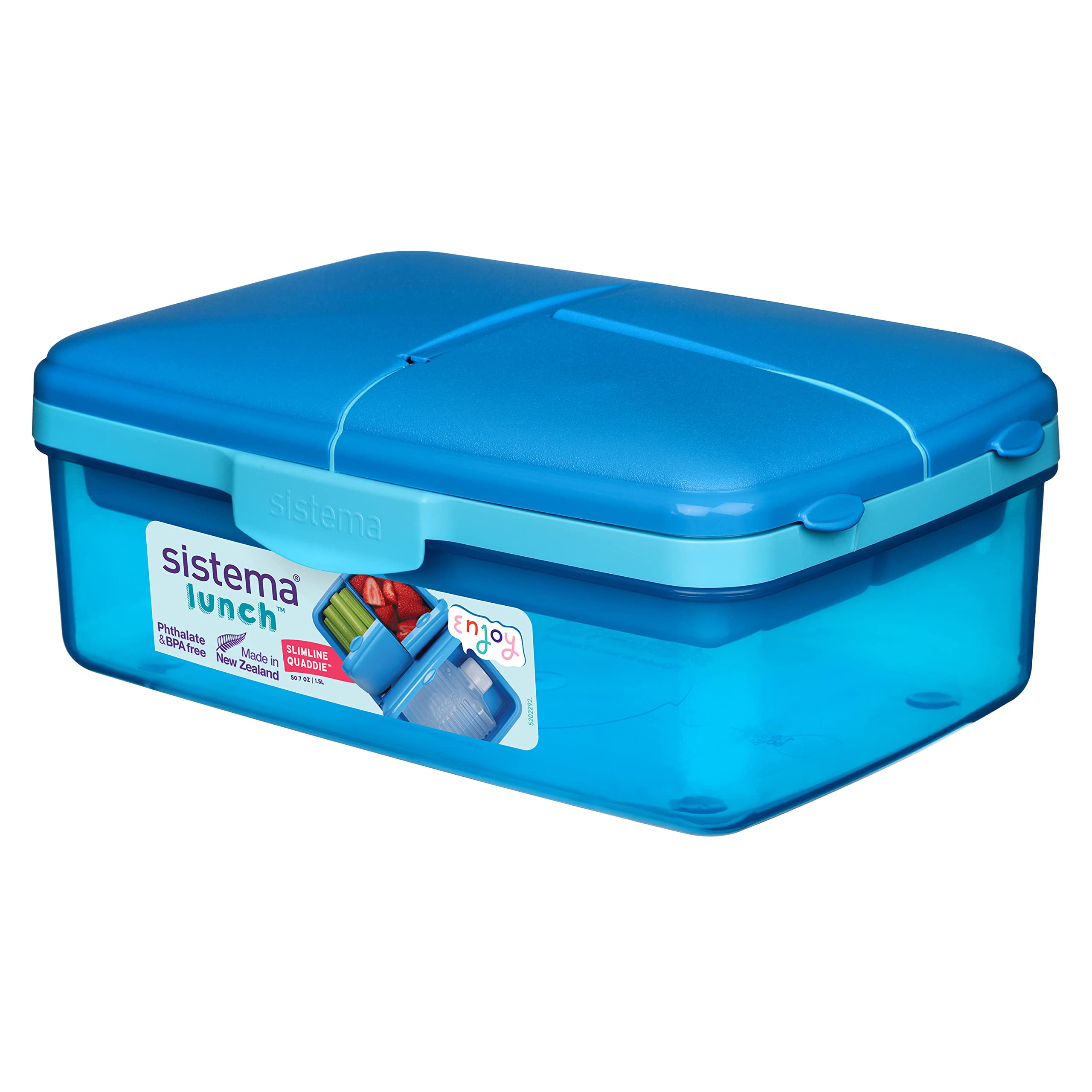 Sistema Lunch Triple Split Lunch Box with Yoghurt Pot | 2 L Food Container | BPA-Free | Assorted Colours