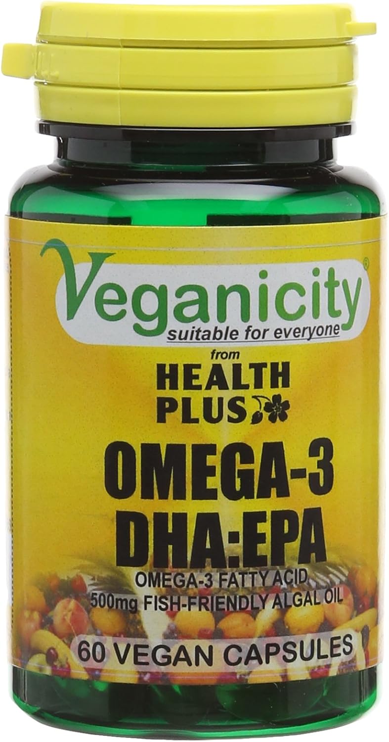 Veganicity Omega-3 DHA:EPA 500mg : Algal Oil Omega-3 Fatty Acid : 60 Vcaps, in a Planet-Friendly 99% Recycled Pot