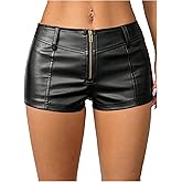 SweatyRocks Women's PU Leather Zipper Front Shorts Sexy Low Rise Rave Party Mini Shorts Hot Pants