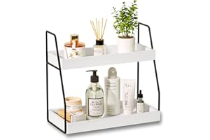 ZGO 2-Tier Bathroom Counter Organizer, Wood Bathroom Organizer Countertop Vanity Organizer Bathroom Tray, Kitchen Spice Counter Organizers and Storage, White