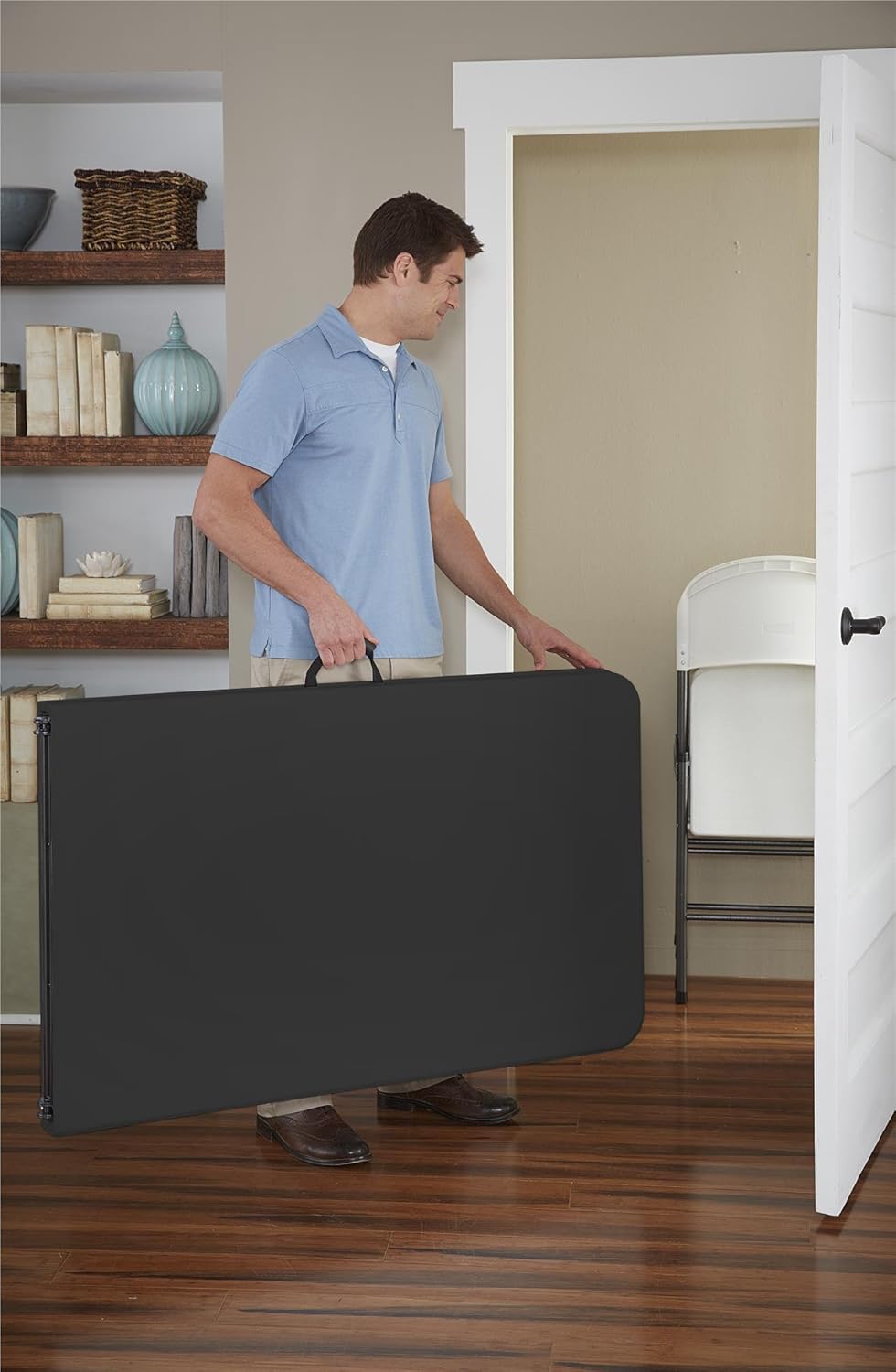 COSCO Deluxe 8 foot x 30 inch Fold-in-Half Blow Molded Folding Table, Black: Furniture & Decor