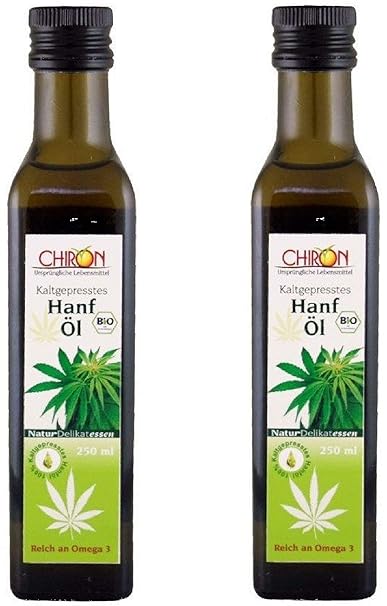 CHIRON Bio Hanföl, reich an Omega 3, naturbelassen - unter 40°C verarbeitet, 2 x 250ml