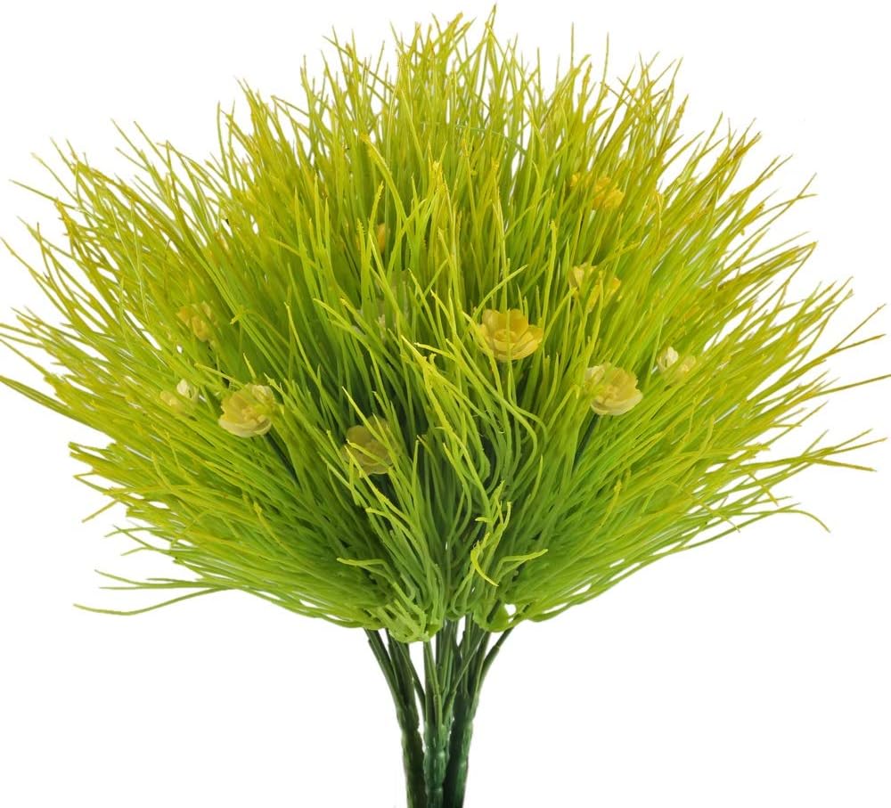 NAHUAA Fake Plants, 4PCS Artificial Flowers Faux Shrubs Plastic Wheat Grass Bushes Bundles Table Centerpieces Arrangements Home Kitchen Office Windowsill Spring Decorations