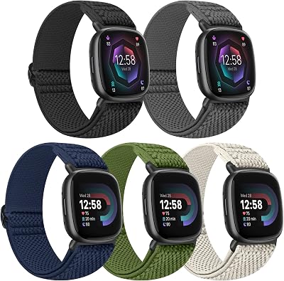 Tiptops 5 Pack Straps for Fitbit Versa 4 Sense 2 Versa 3 Sense Nylon Loop