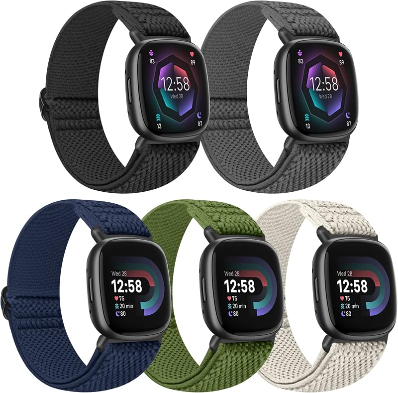 Tiptops 5 Pack Straps for Fitbit Versa 4 Sense 2 Versa 3 Sense Nylon Loop